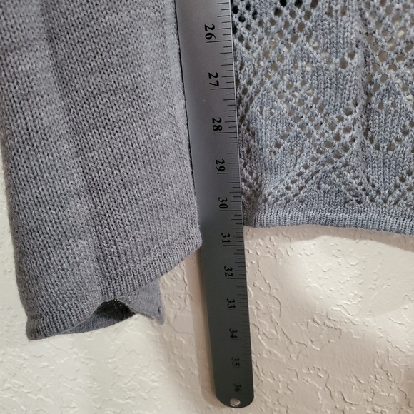 Dillard's Grey Open Gray Crochet Knit Open Cardigan One Size - Picture 9 of 9